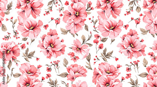 Seamless watercolor red flowers pattern	