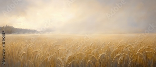 Obraz na płótnie A field of golden wheat with a cloudy sky in the background w salonie