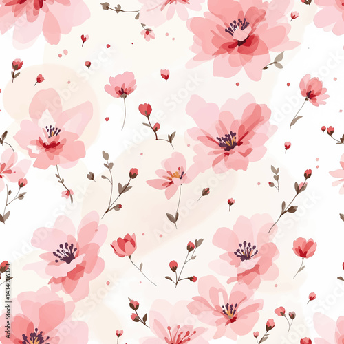 Seamless watercolor red flowers pattern	