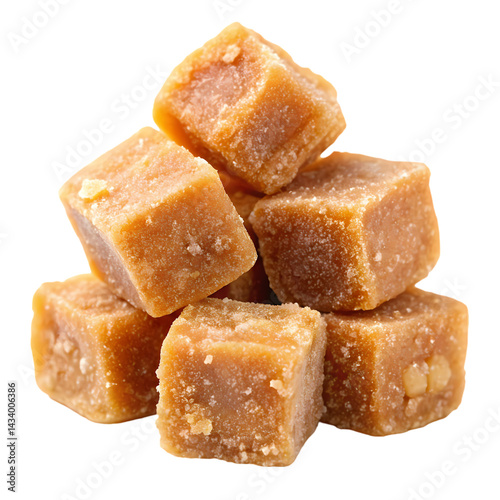 Jaggery Cubes Unrefined Cane Sugar Organic Sweetener Healthy Alternative on transparent background