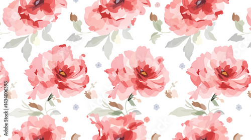 Floral seamless pattern, watercolor red flowers	