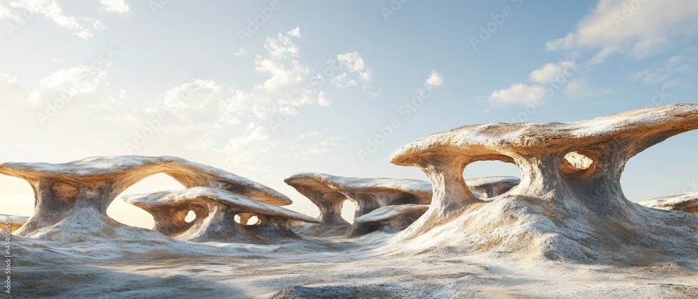 A desert landscape with a few large rock formations