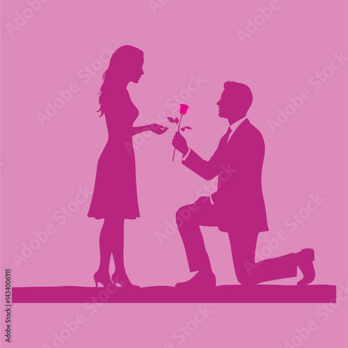 vector illustration of the silhouette of a man proposing to his girlfriend