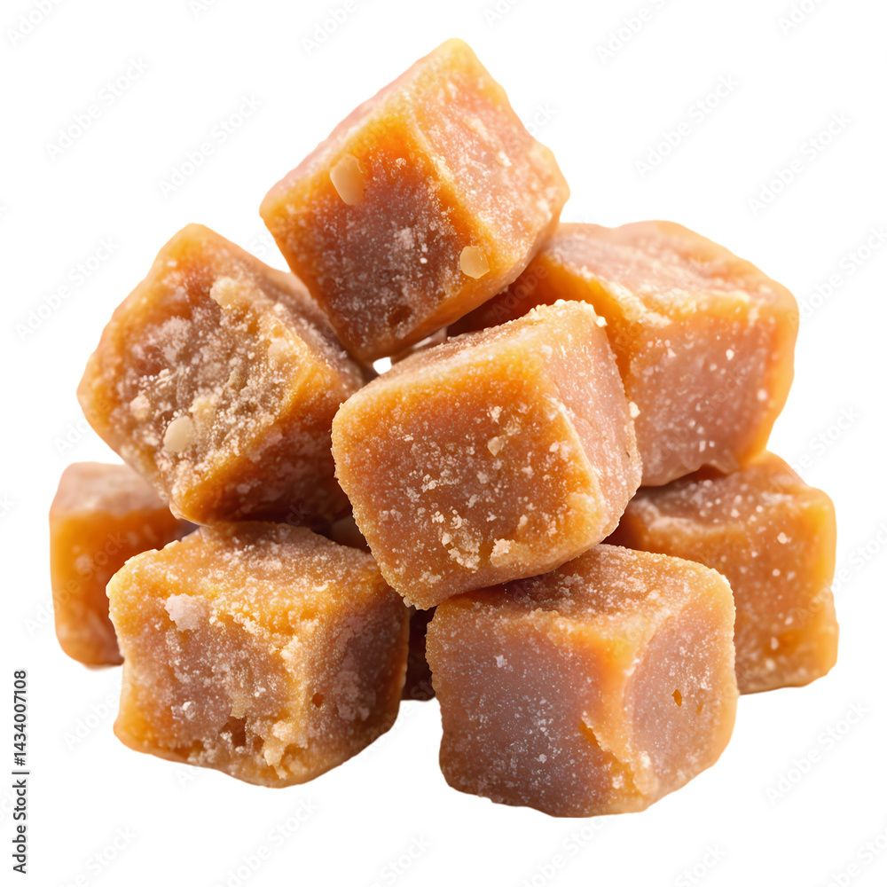 Jaggery Cubes Delicious Unrefined Sugar on transparent background Jaggery Cubes Delicious Unrefined Sugar on transparent background