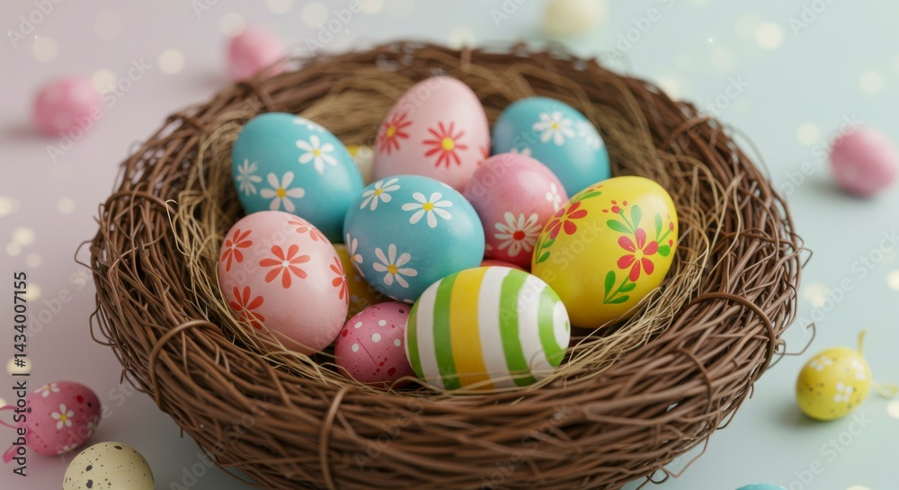 Colorful Easter eggs in a nest Colorful Easter eggs in a nest
