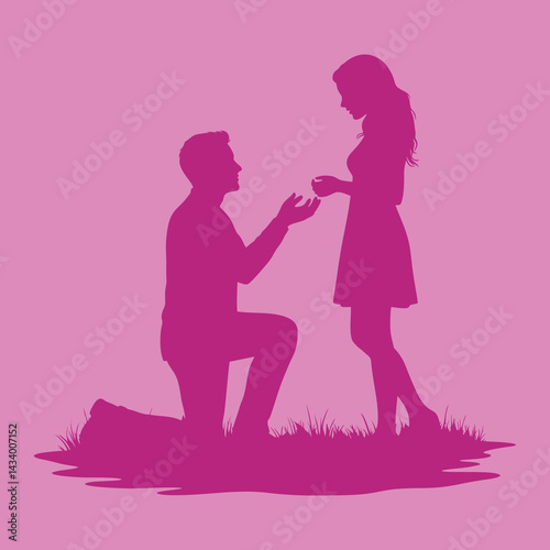 vector illustration of the silhouette of a man proposing to his girlfriend