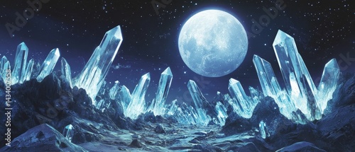 Obraz na płótnie A beautiful blue sky with a large moon and many crystals w salonie