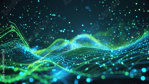 Glowing blue and green data flow abstract background
