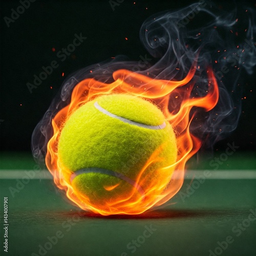 Une balle de tennis en feu
