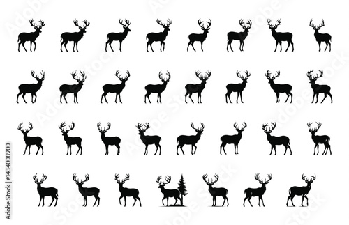 Deer Silhouette Clipart Set, Deer Antler Vector Silhouettes bundle