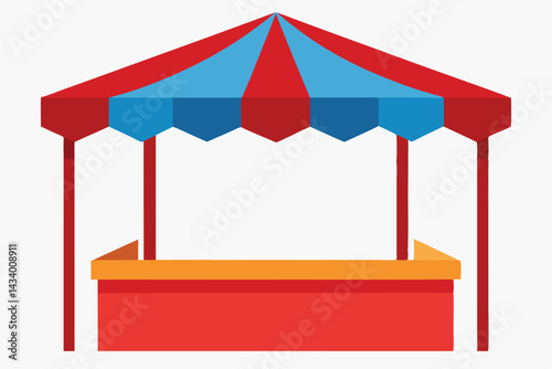 A vibrant cartoon illustration of a market stall with striped awning