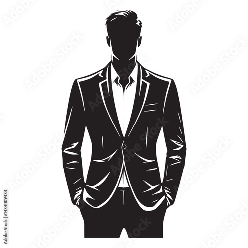 Stylish Blazer silhouette, perfect for office or evening wear – Blazer illustration – Minimalist Blazer vector – Men’s dress silhouette


