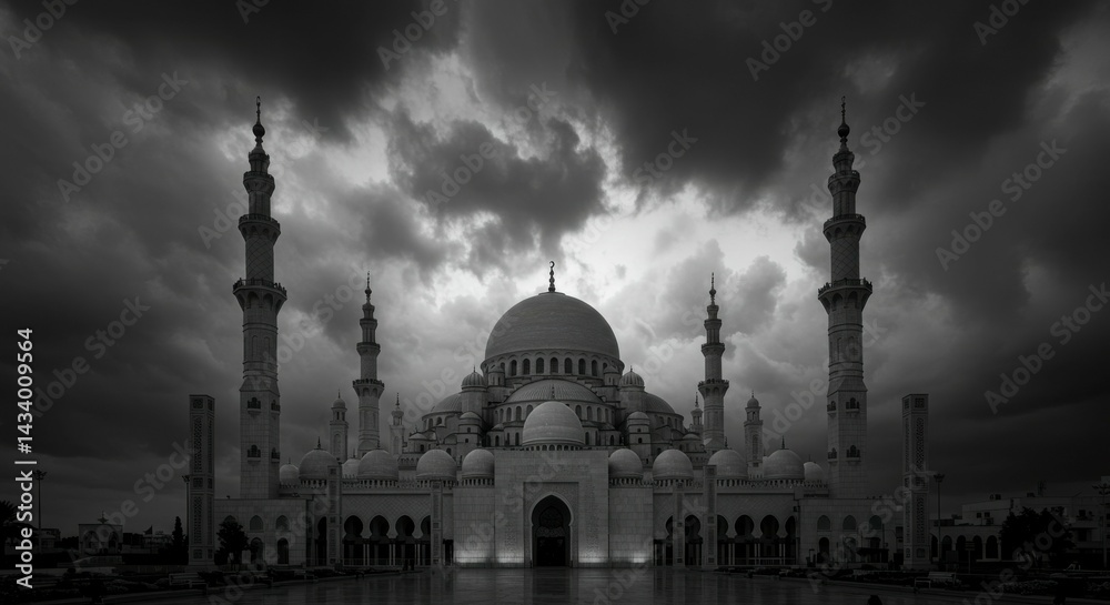 Naklejka premium Majestic mosque under dramatic sky