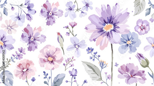 Seamless watercolor pink flowers pattern. Hand painted flowers of different colors, Flower watrecolor