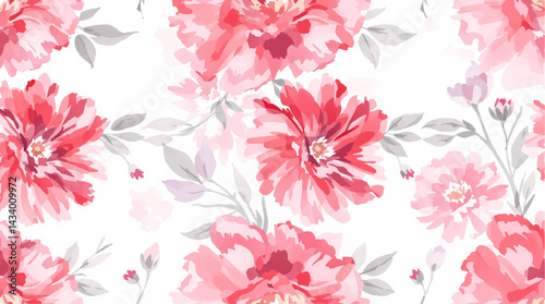 Seamless watercolor pink flowers pattern. Hand painted flowers of different colors