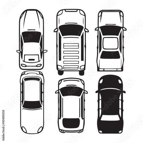 Vehicle elevation and top view vector flat illustration collection ideal for architectural design vector
