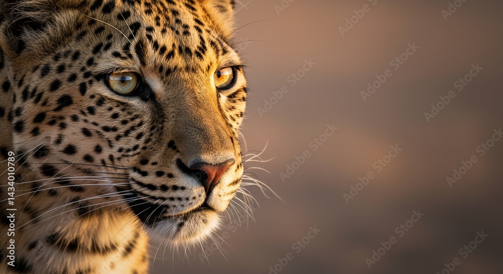 Obraz premium Intimate Leopard Portrait Showcasing Captivating Gaze in Warm Sunlight