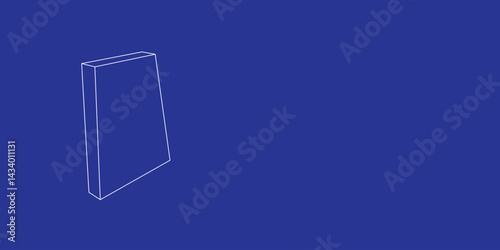 The outline of a large trapezium symbol made of white lines on the left. 3D view of the object in perspective. Vector illustration on indigo background
