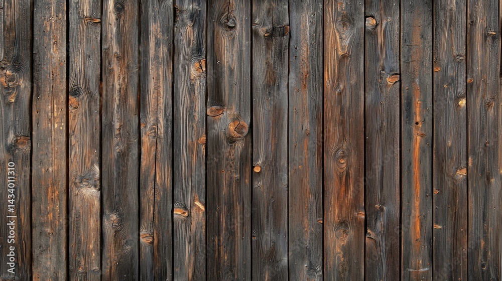 Fototapeta premium Natural rustic wall made of dark wood in repeating 3D horizontal strips