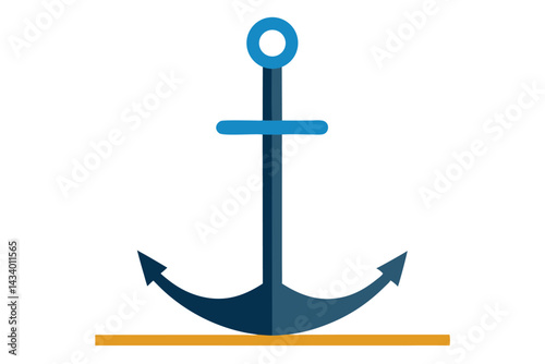 Flat Style Anchor with Blue Tones and a Golden Line Background