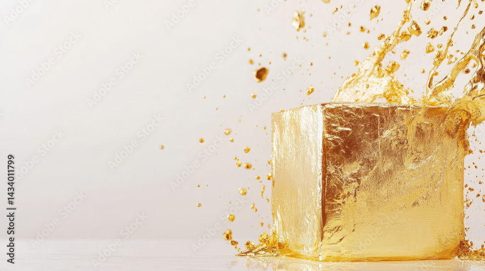 Golden Essence: A Minimalist Cube on White
