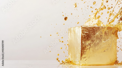 Obraz na płótnie Golden Essence: A Minimalist Cube on White
w salonie