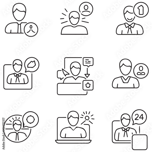 Customer service set of web icons in line black style. Help and support. Support and service icons for web and mobile app. Online help, assistance, customer, 24 hrs, service