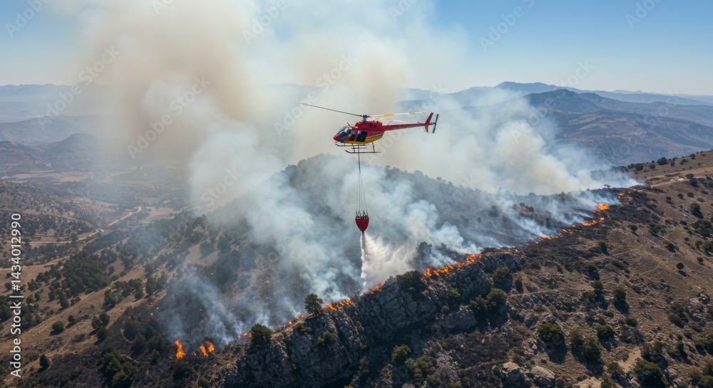 Fototapeta premium Helicopter firefighting in wildfire