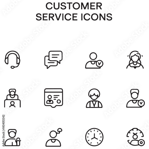 Customer service set of web icons in line black style. Help and support. Support and service icons for web and mobile app. Online help, assistance, customer, 24 hrs, service