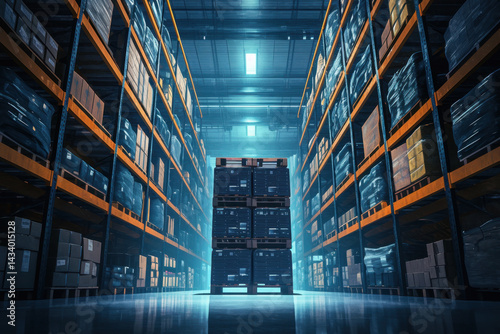 Warehouse filled with shelves packed with boxes.