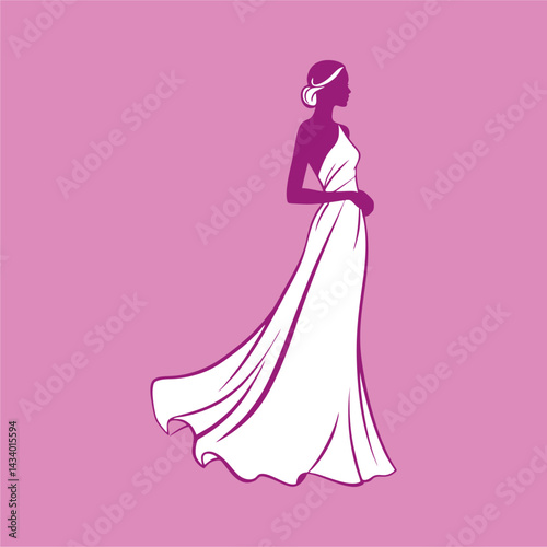 vector silhouette of a bride in her beautiful dress