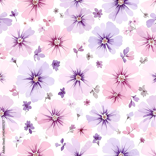 Seamless pattern with purple flower watercolor
