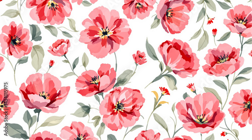 Seamless pattern with red flower watercolor
