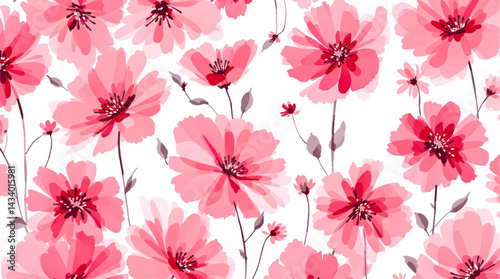 Seamless pattern with red flower watercolor
