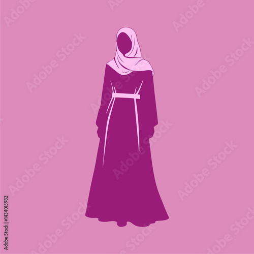 vector silhouette of a woman in a beautiful dress and wearing hijab at a party
