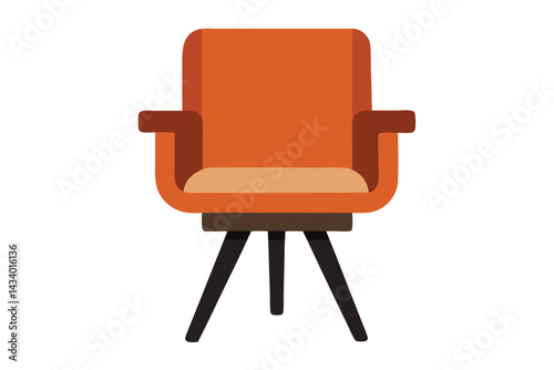 Modern MidCentury Armchair with Orange Upholstery and Tapered Legs isolated