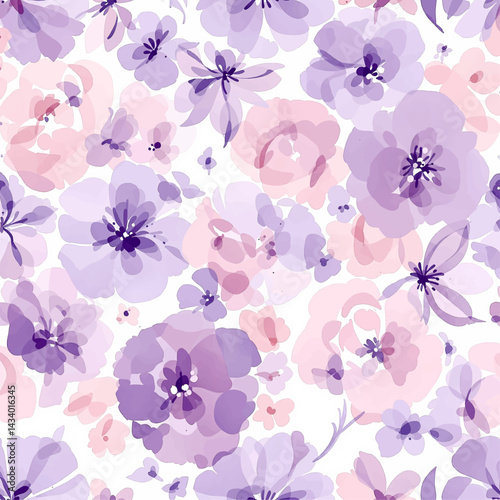 Seamless pattern with purple flower watercolor
