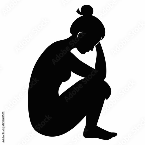 Pensive Woman Silhouette Sitting Illustration