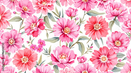 Seamless pattern with pink flower watercolor
