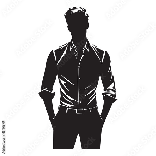 Classic Dress Shirt silhouette, timeless elegance in men’s fashion – Dress Shirt illustration – Minimalist Dress Shirt vector – Men dress silhouette

