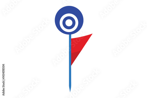 Illustrated Golf Course Marker with Concentric Circles and a Red Flag
