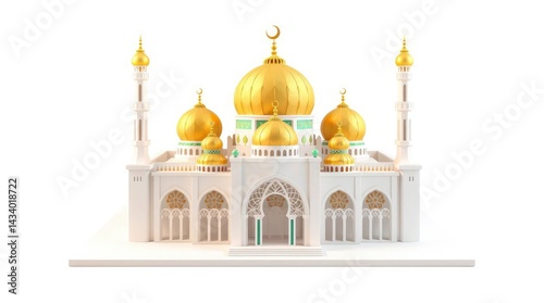 Wallpaper Mural Rendering of a Mosque with Golden Domes on White Background Torontodigital.ca