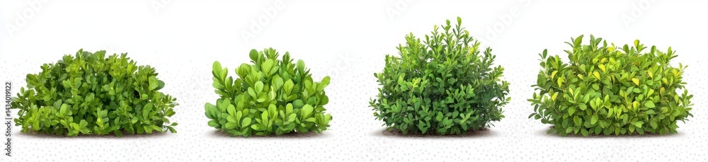 Four lush green bushes isolated on a white background Four lush green bushes isolated on a white background