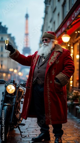 Midnight in Paris: Biker Santa Lights Up the Champs-Élysées