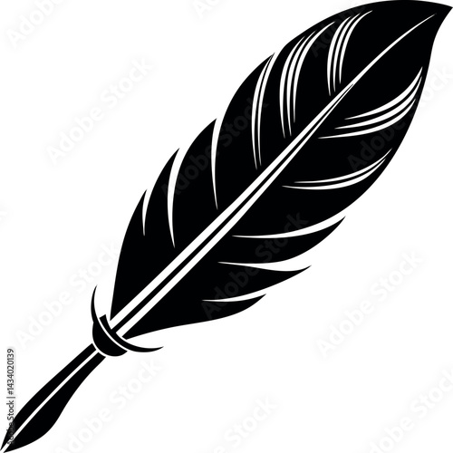 Quill Feather Pen Silhouette in Black | Vintage Writing Tool Vector