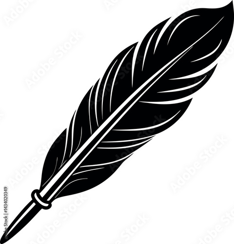 Quill Feather Pen Silhouette in Black | Vintage Writing Tool Vector