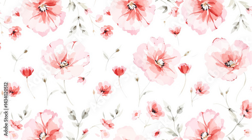 Seamless pattern with red flower watercolor
