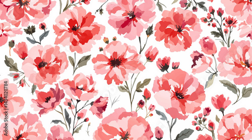 Seamless pattern with red flower watercolor
