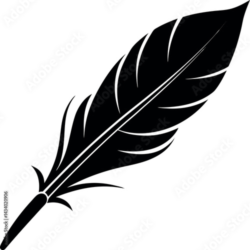 Quill Feather Pen Silhouette in Black | Vintage Writing Tool Vector