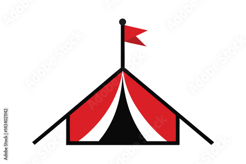Simple and graphic circus tent with a flag on a white background